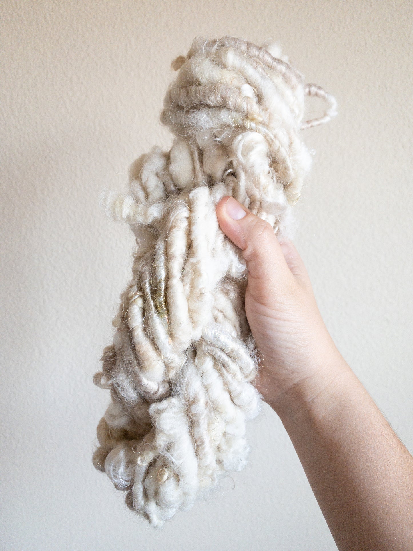 Beige sparkles handspun art yarn