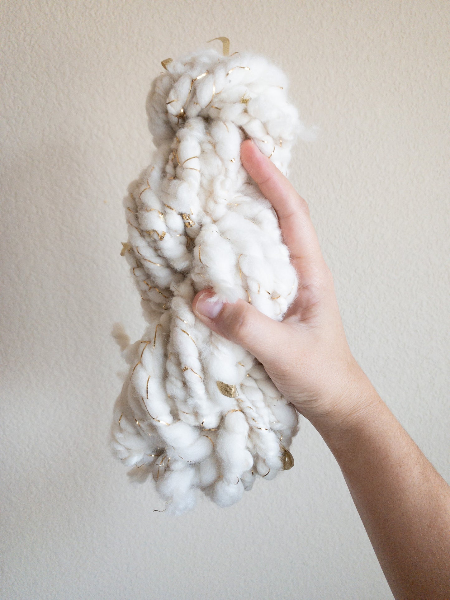 Ivory and gold handspun scrap art yarn