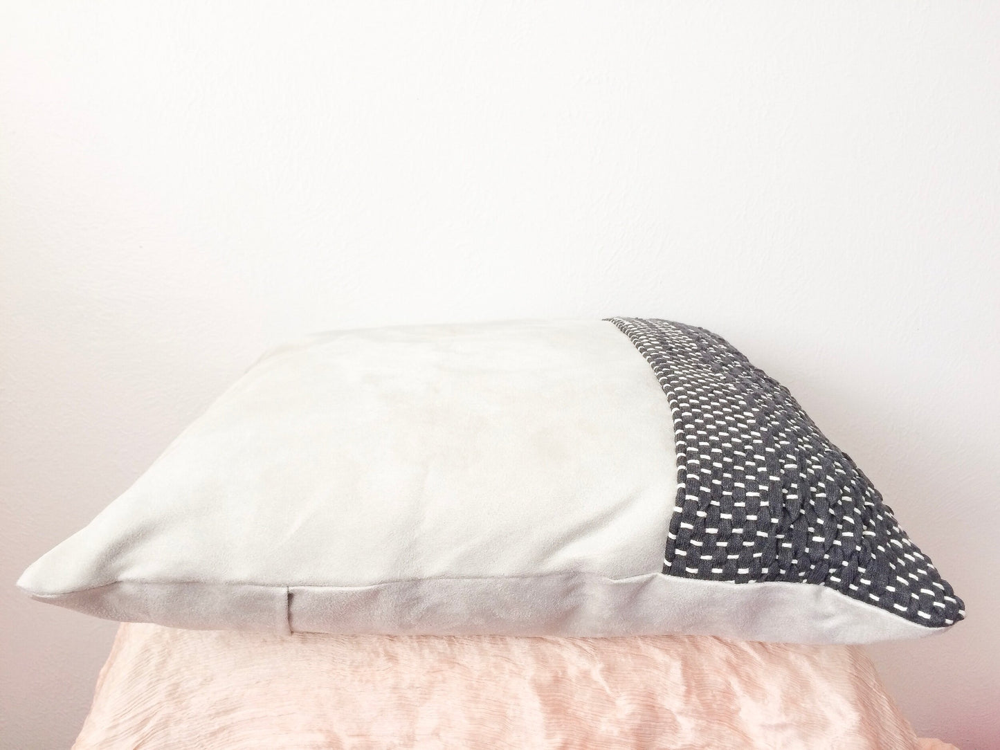 Charcoal and grey woven pillow