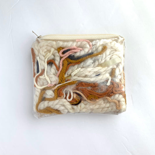 Mini upcycled pouch / 2 sided yarn filled