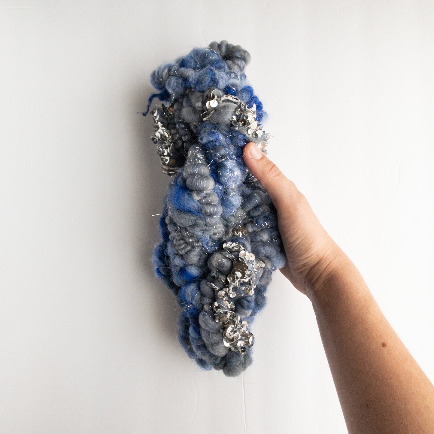 Midnight blue sequin handspun art yarn